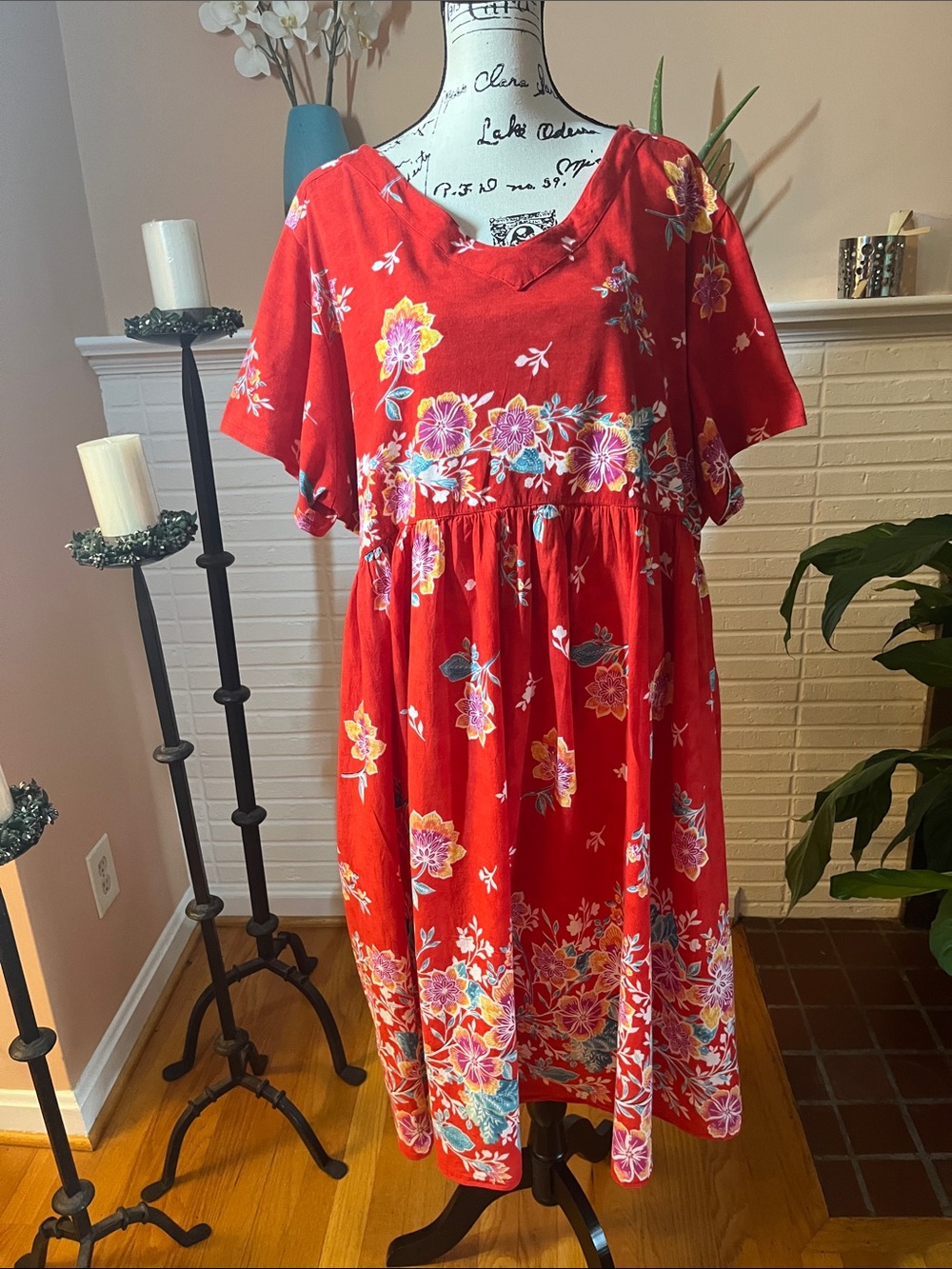 Only Necessities Red Floral Midi Dress